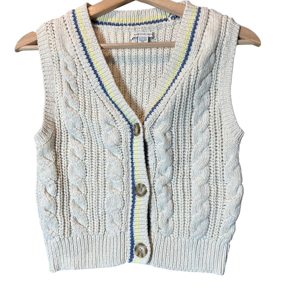 American Eagle Cable Knit preppy Sweater Vest Cardigan Tank XS Extra Small